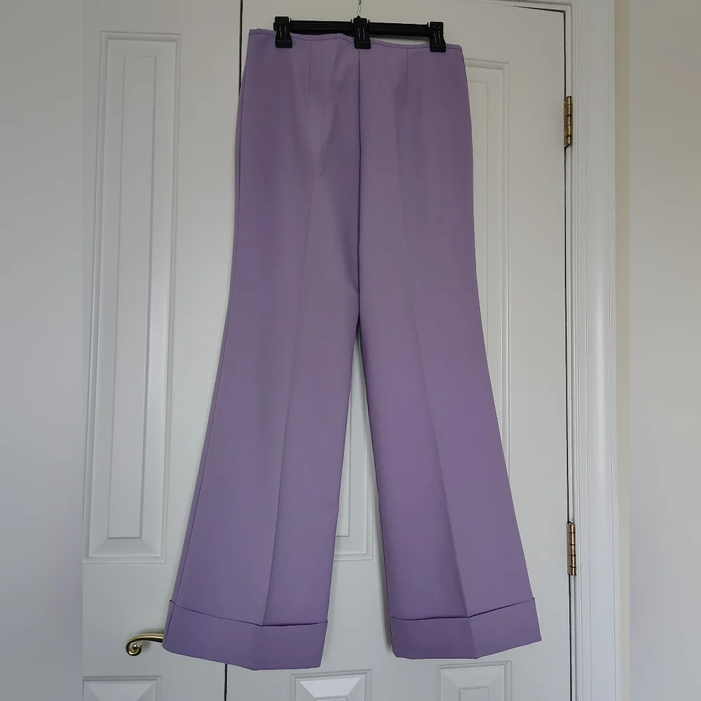 Vintage Wide Leg Lavender Pants with Folded Cuffs - Picture 2 of 5